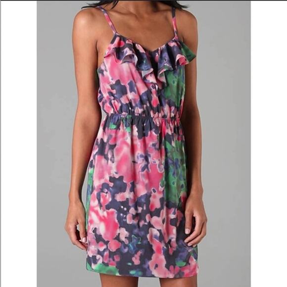 Alice + Olivia Silk Floral Watercolor Mini Dress Size XS - Picture 1 of 14